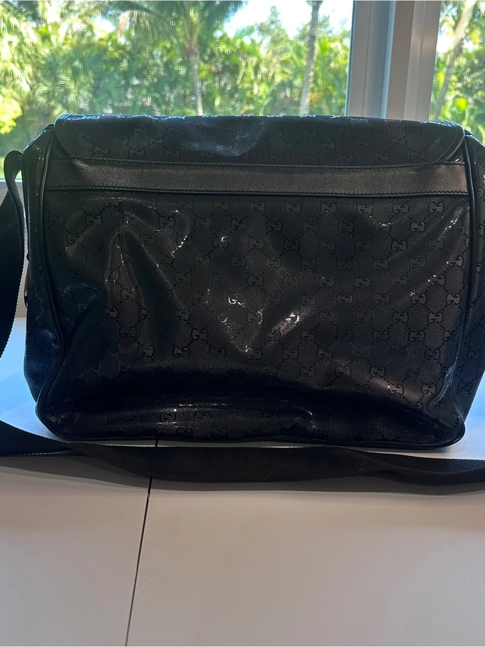 Authentic Gucci Imprime Black GG Monogram Diaper Bag/Messenger Satchel